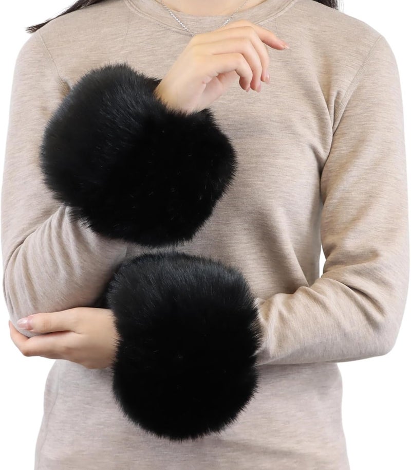 Peecabe Winter Women Fuzzy Arm Warmers Girls Faux Fur Short Wrist Cuffs Fluffy Soft Wrist Cover Ankle Warmer - Image 1